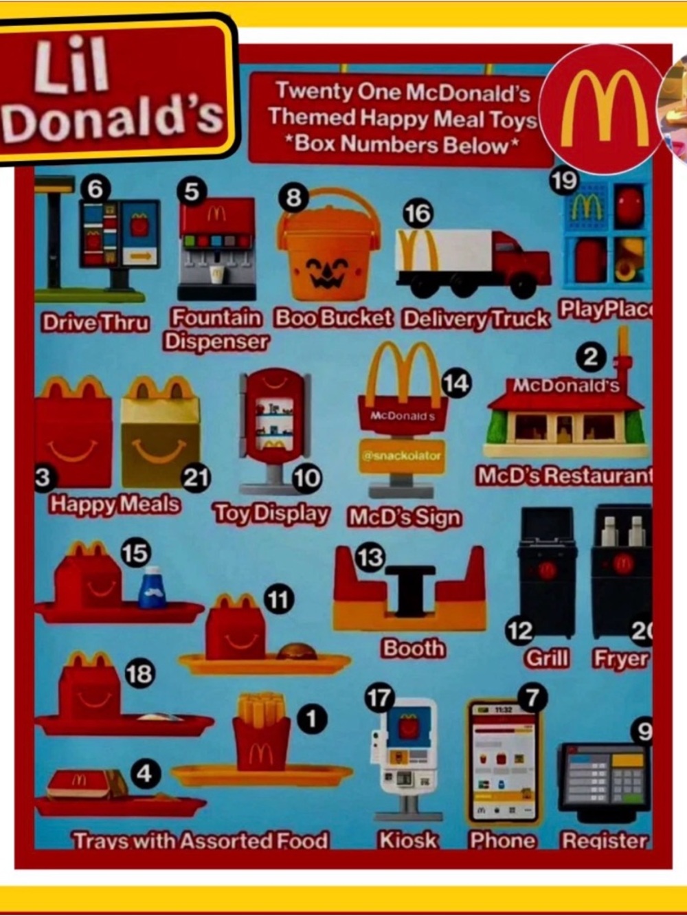 McDonald's Lil Donald's Playset Pieces in Red, Yellow, Orange, Black